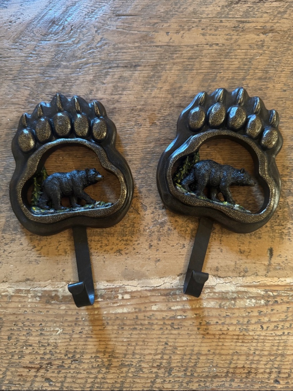 Bear Paw Wall Hooks - Cast Iron Rustic Black Pair